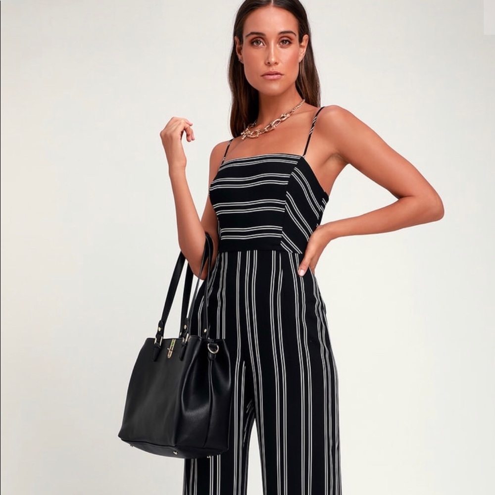 NWT Lush Neena Black & White Striped Jumpsuit